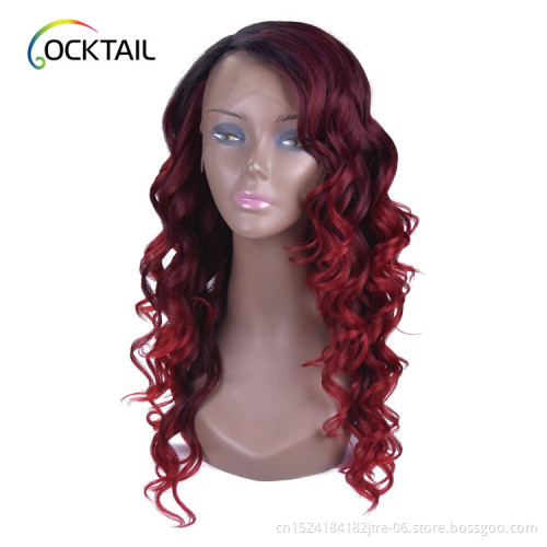 long side part shaggy wavy synthetic wig, 24 inches synthetic lace front wig red star wavy synthetic wig